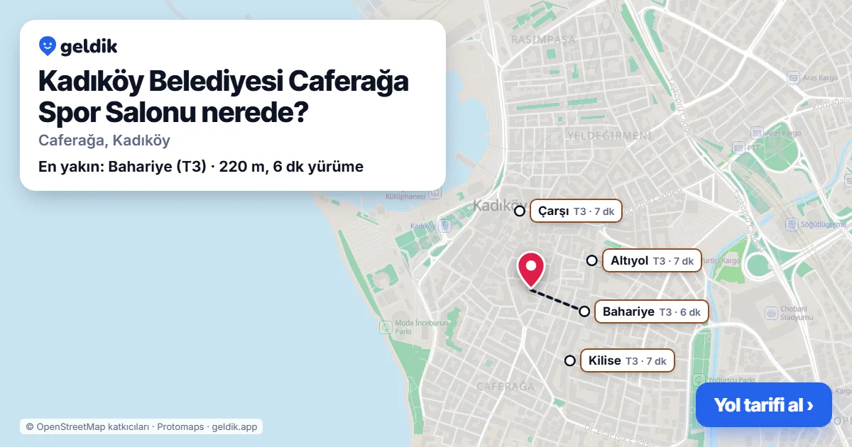 Where is Kadıköy Belediyesi Caferağa Spor Salonu: map with its location and the nearest stops, with walking times