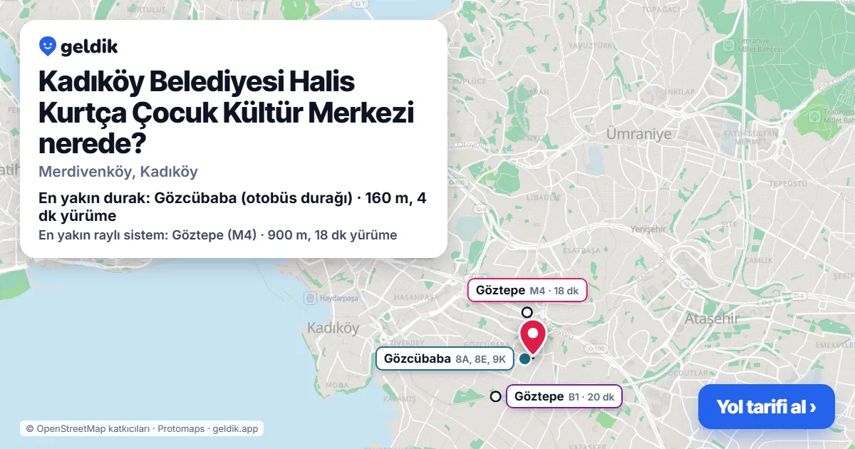 Where is Kadıköy Belediyesi Halis Kurtça Çocuk Kültür Merkezi: map with its location and the nearest stops, with walking times