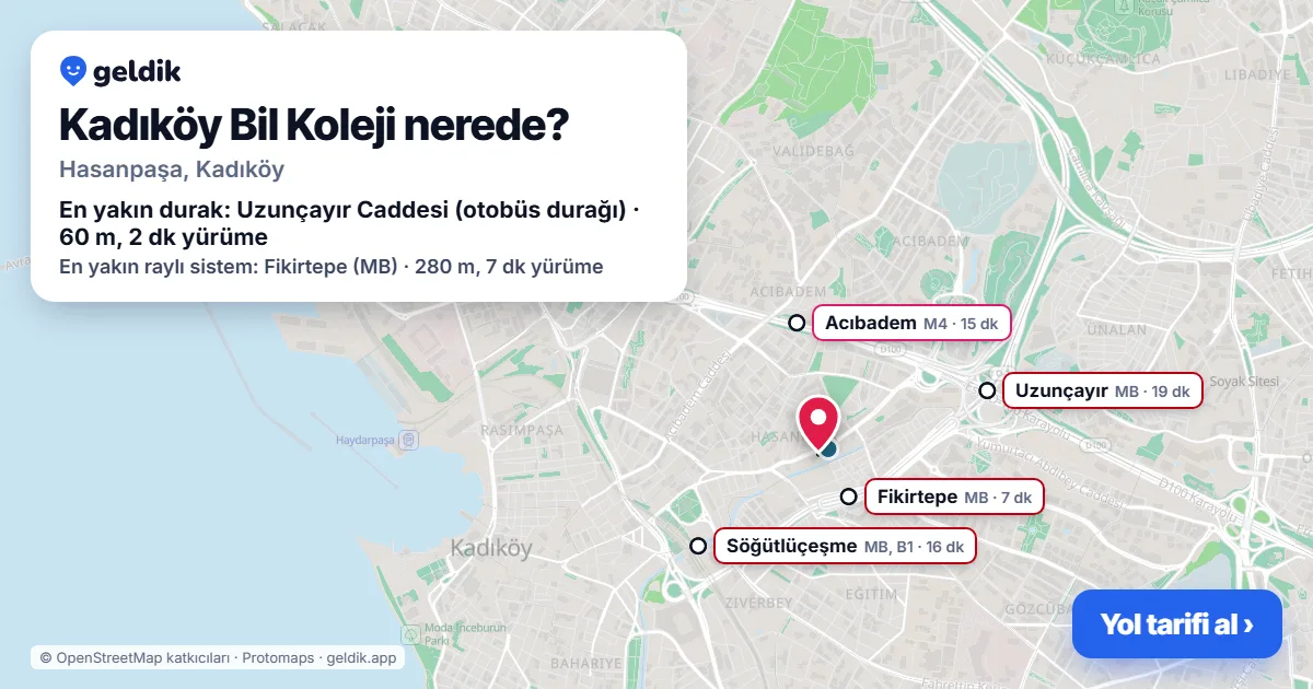 Kadıköy Bil Koleji nerede: haritada konumu ve en yakın duraklar, yürüme süreleriyle