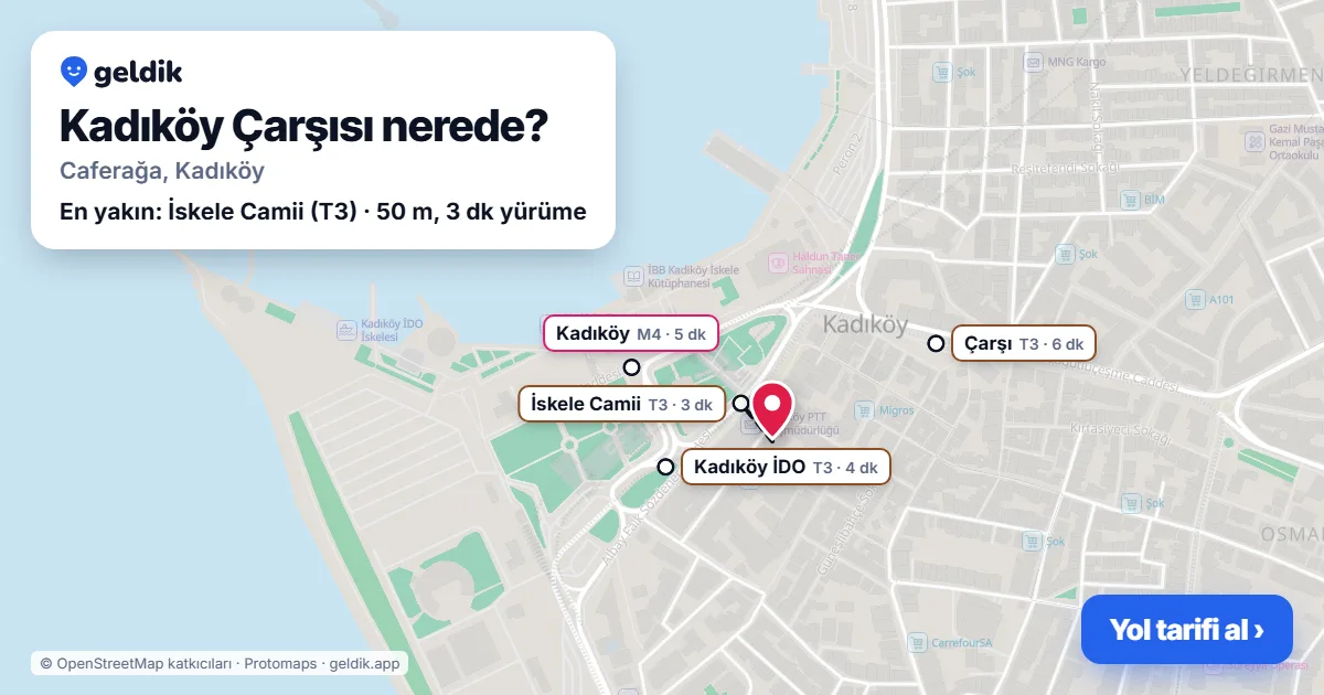 Kadıköy Çarşısı nerede: haritada konumu ve en yakın duraklar, yürüme süreleriyle
