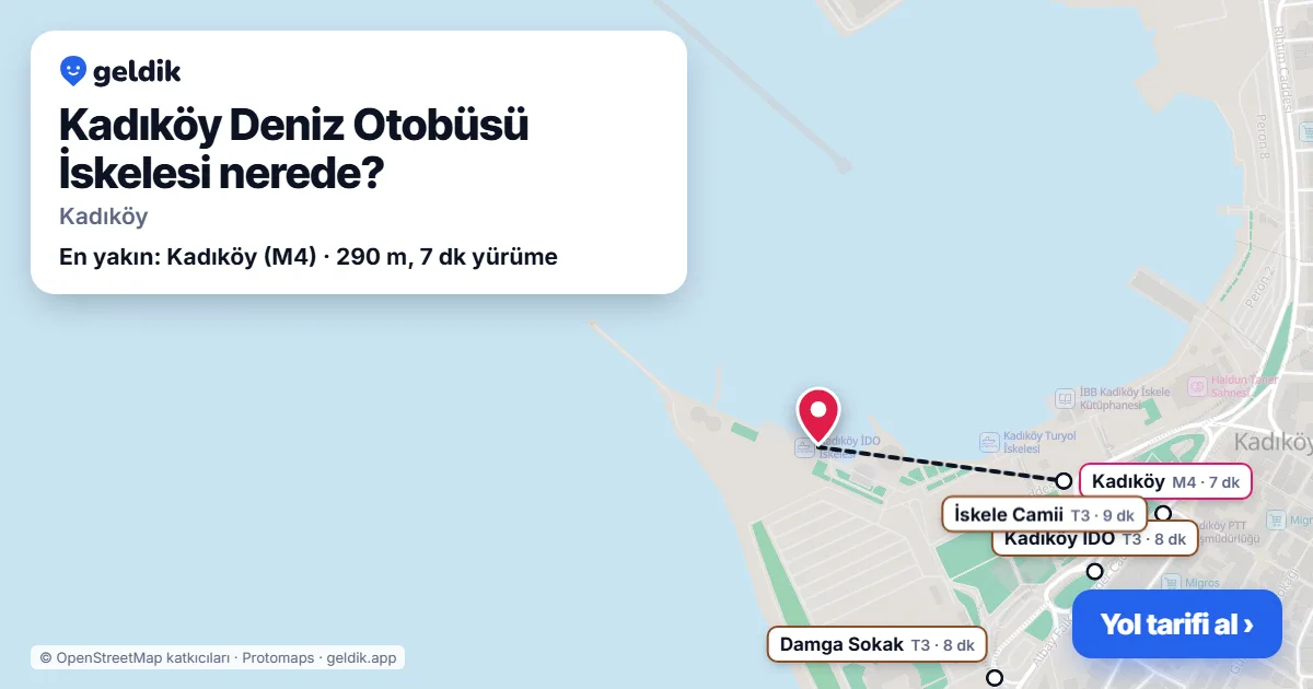 Kadıköy Deniz Otobüsü İskelesi nerede: haritada konumu ve en yakın duraklar, yürüme süreleriyle