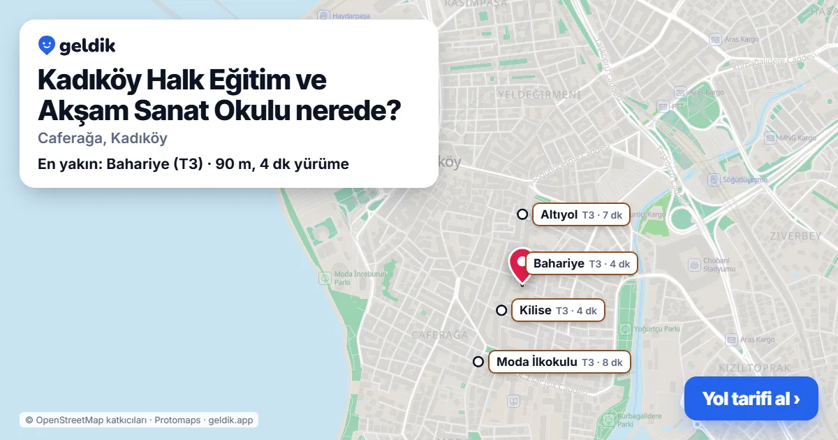 Kadıköy Halk Eğitim ve Akşam Sanat Okulu nerede: haritada konumu ve en yakın duraklar, yürüme süreleriyle