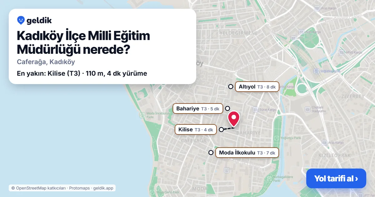 Kadıköy İlçe Milli Eğitim Müdürlüğü nerede: haritada konumu ve en yakın duraklar, yürüme süreleriyle