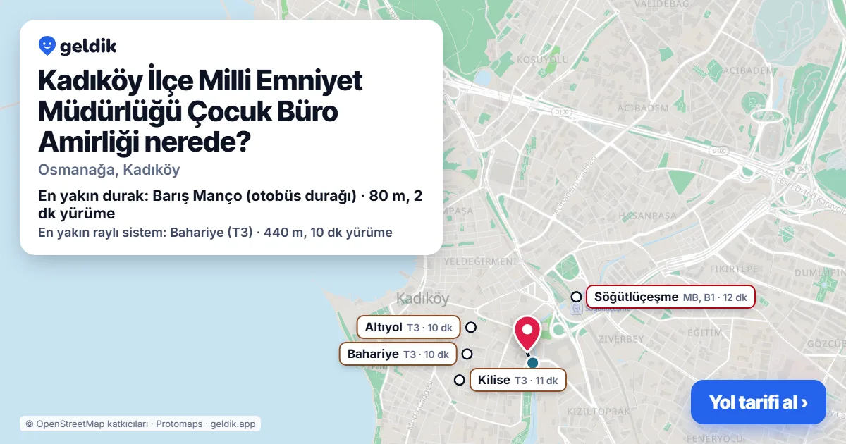 Kadıköy İlçe Milli Emniyet Müdürlüğü Çocuk Büro Amirliği nerede: haritada konumu ve en yakın duraklar, yürüme süreleriyle