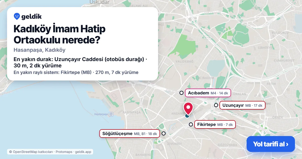 Where is Kadıköy İmam Hatip Ortaokulu: map with its location and the nearest stops, with walking times