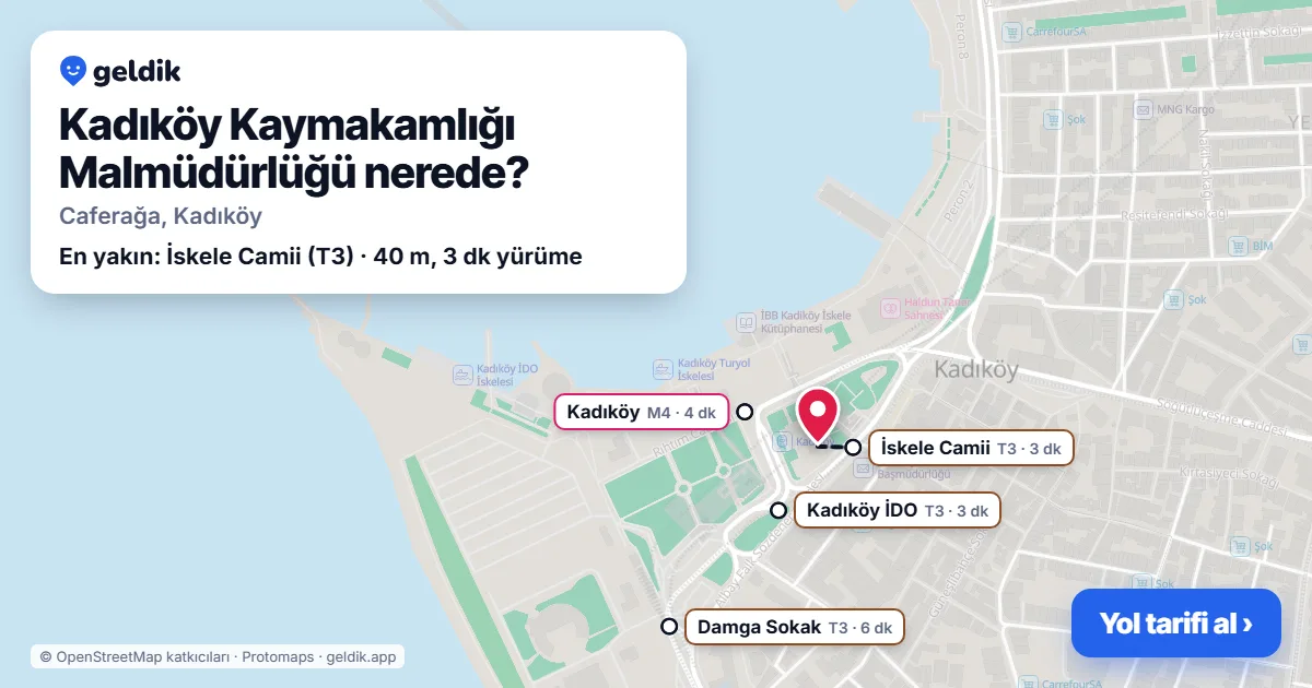 Kadıköy Kaymakamlığı Malmüdürlüğü nerede: haritada konumu ve en yakın duraklar, yürüme süreleriyle