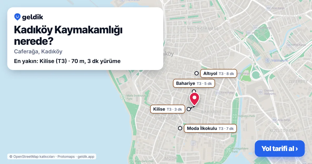 Kadıköy Kaymakamlığı nerede: haritada konumu ve en yakın duraklar, yürüme süreleriyle