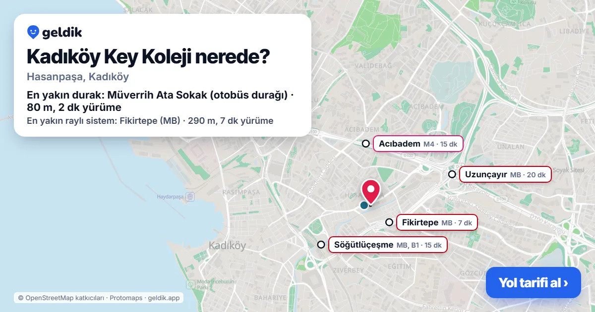 Kadıköy Key Koleji nerede: haritada konumu ve en yakın duraklar, yürüme süreleriyle