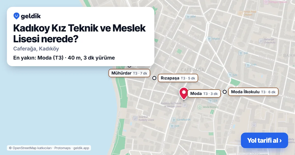 Kadıkoy Kız Teknik ve Meslek Lisesi nerede: haritada konumu ve en yakın duraklar, yürüme süreleriyle