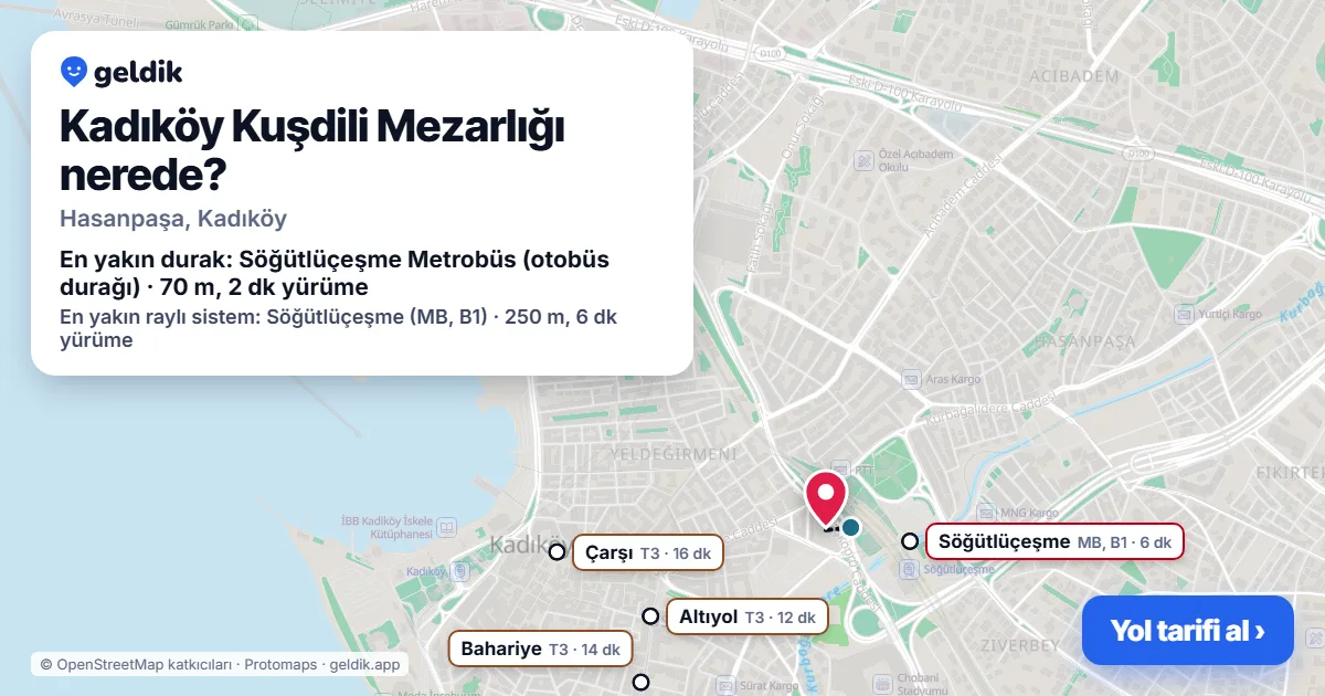 Where is Kadıköy Kuşdili Mezarlığı: map with its location and the nearest stops, with walking times