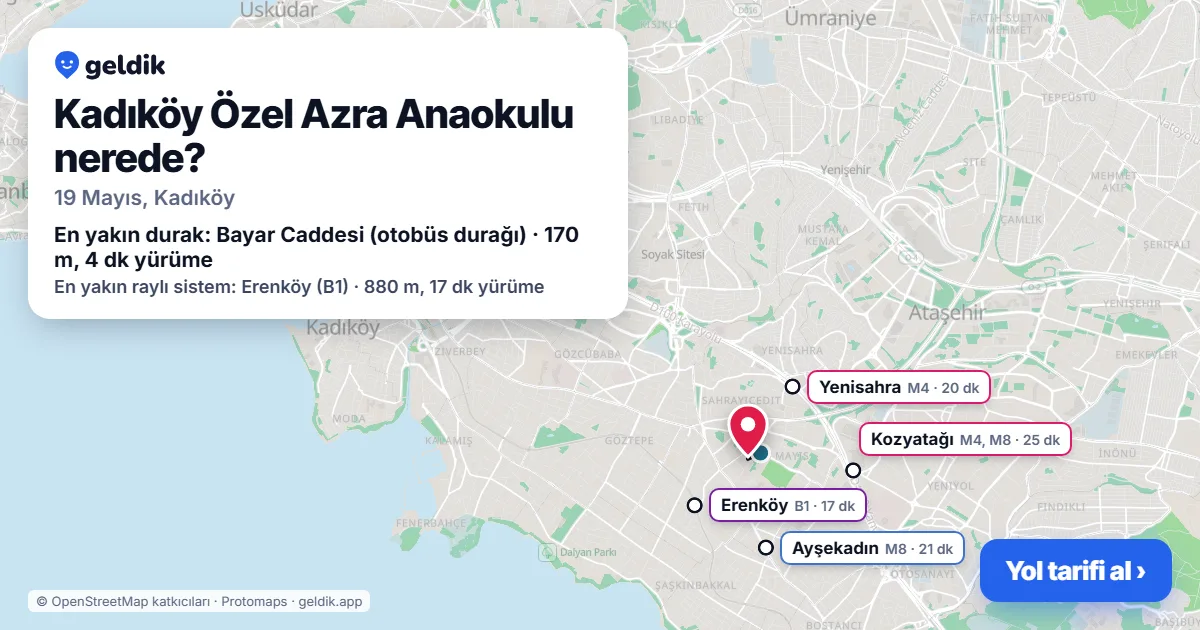 Kadıköy Özel Azra Anaokulu nerede: haritada konumu ve en yakın duraklar, yürüme süreleriyle