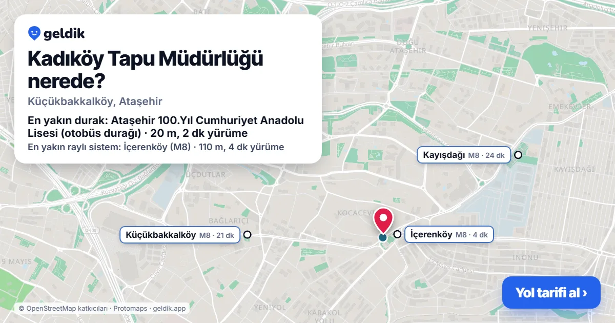 Where is Kadıköy Tapu Müdürlüğü: map with its location and the nearest stops, with walking times