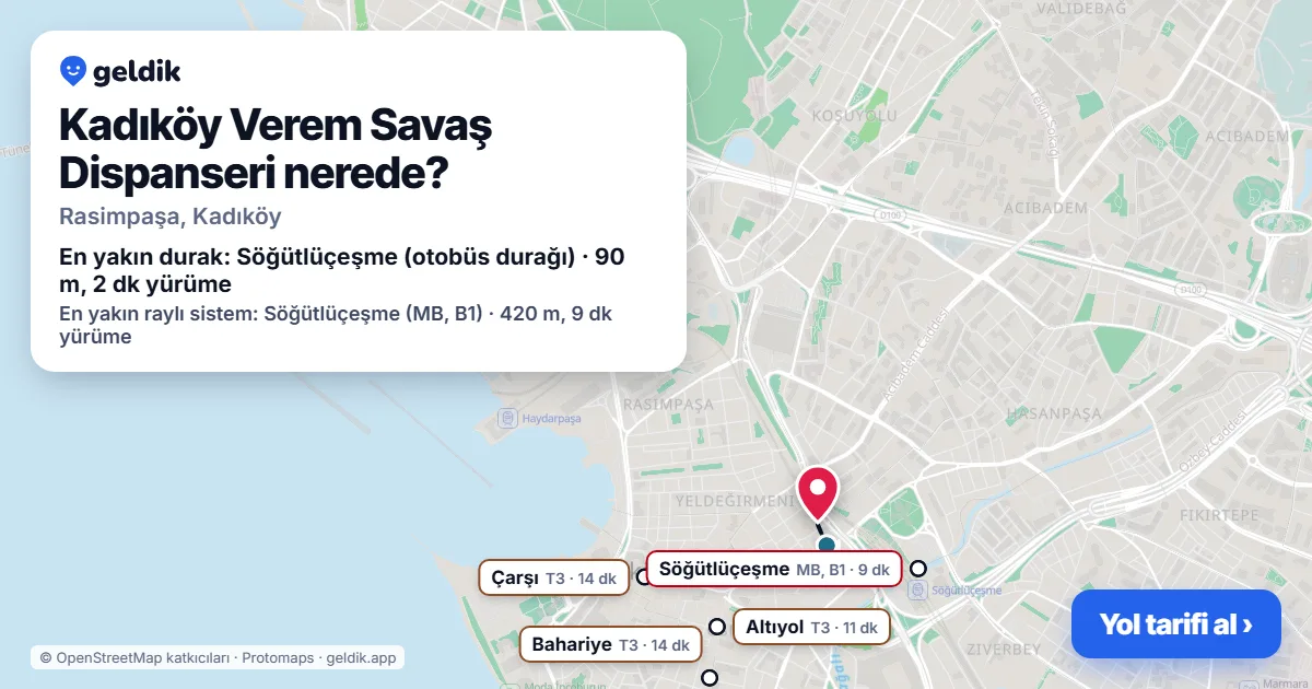 Kadıköy Verem Savaş Dispanseri nerede: haritada konumu ve en yakın duraklar, yürüme süreleriyle