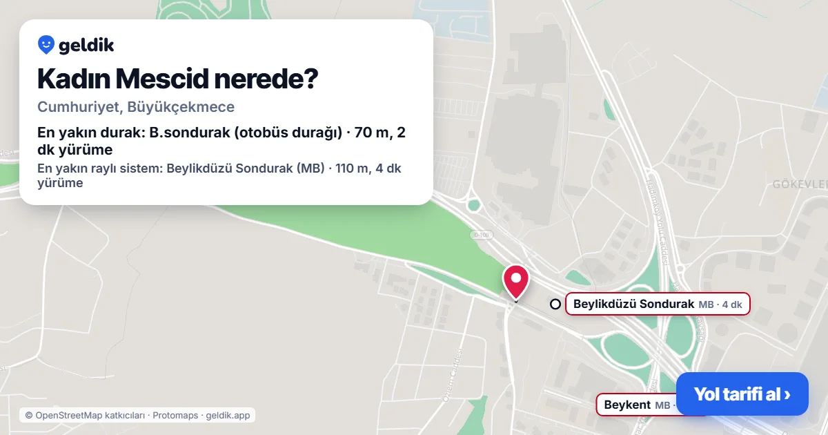 Kadın Mescid nerede: haritada konumu ve en yakın duraklar, yürüme süreleriyle