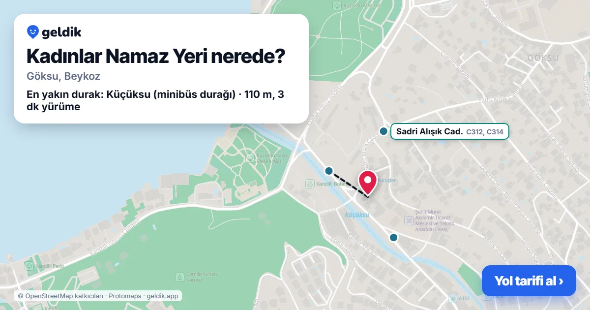 Where is Kadınlar Namaz Yeri: map with its location and the nearest stops, with walking times