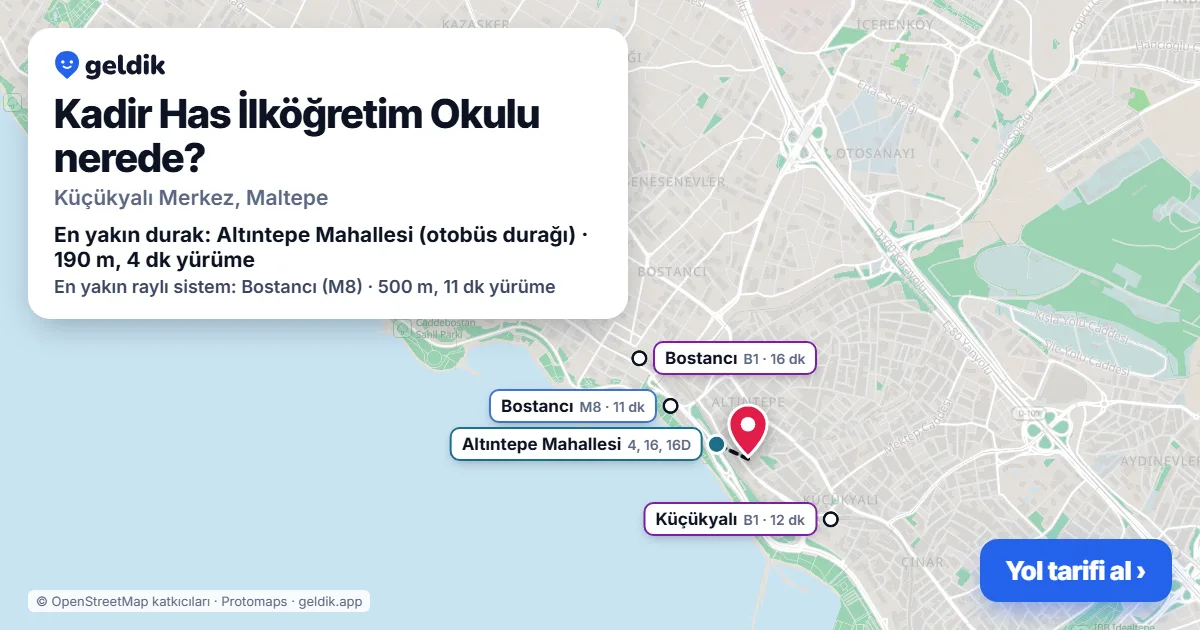 Where is Kadir Has İlköğretim Okulu: map with its location and the nearest stops, with walking times
