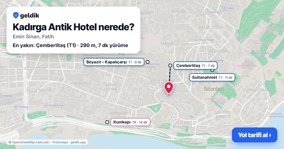 Kadırga Antik Hotel nerede: haritada konumu ve en yakın duraklar, yürüme süreleriyle