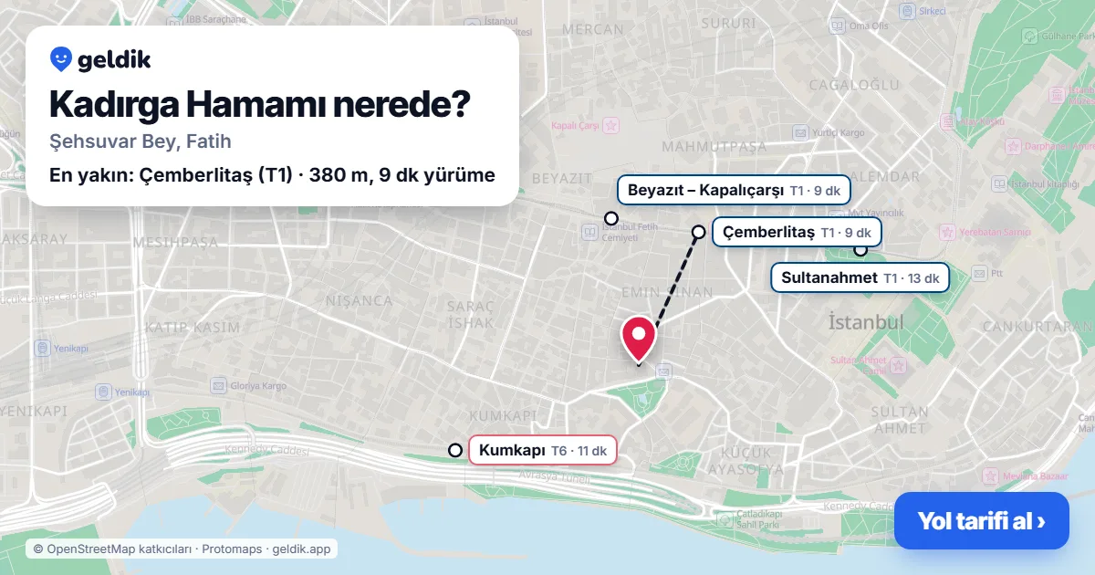 Where is Kadırga Hamamı: map with its location and the nearest stops, with walking times