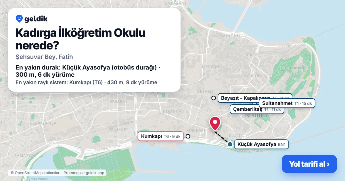 Kadırga İlköğretim Okulu nerede: haritada konumu ve en yakın duraklar, yürüme süreleriyle
