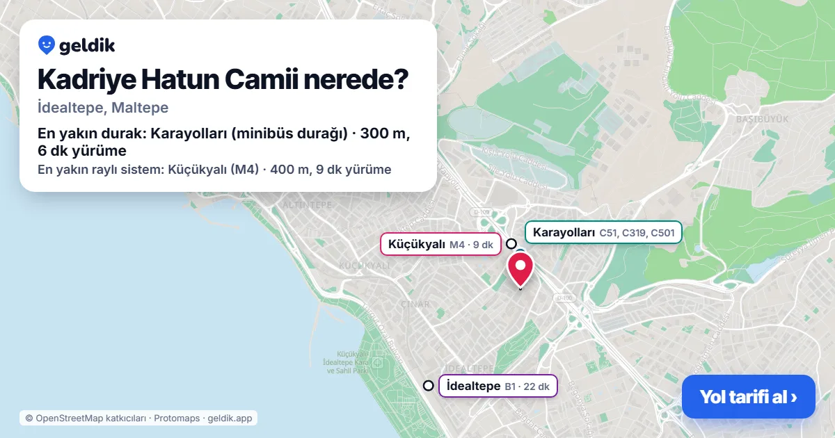 Where is Kadriye Hatun Camii: map with its location and the nearest stops, with walking times