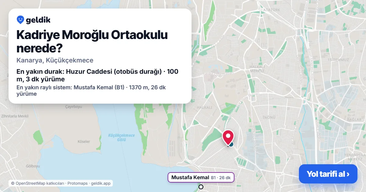 Kadriye Moroğlu Ortaokulu nerede: haritada konumu ve en yakın duraklar, yürüme süreleriyle