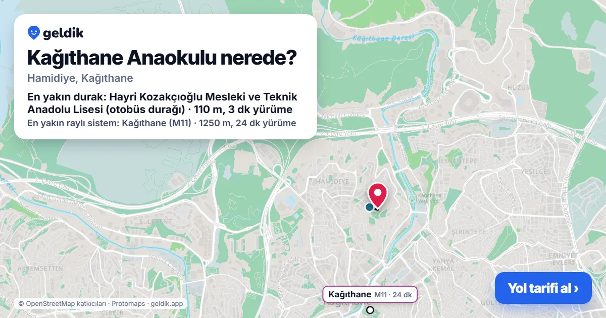 Where is Kağıthane Anaokulu: map with its location and the nearest stops, with walking times