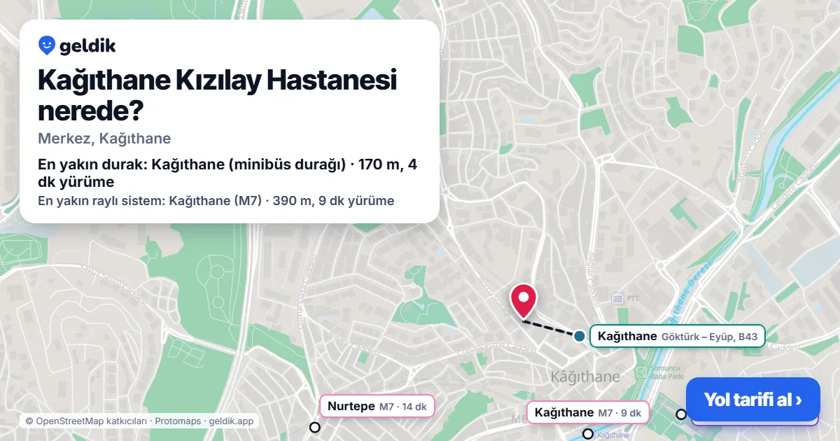 Kağıthane Kızılay Hastanesi nerede: haritada konumu ve en yakın duraklar, yürüme süreleriyle