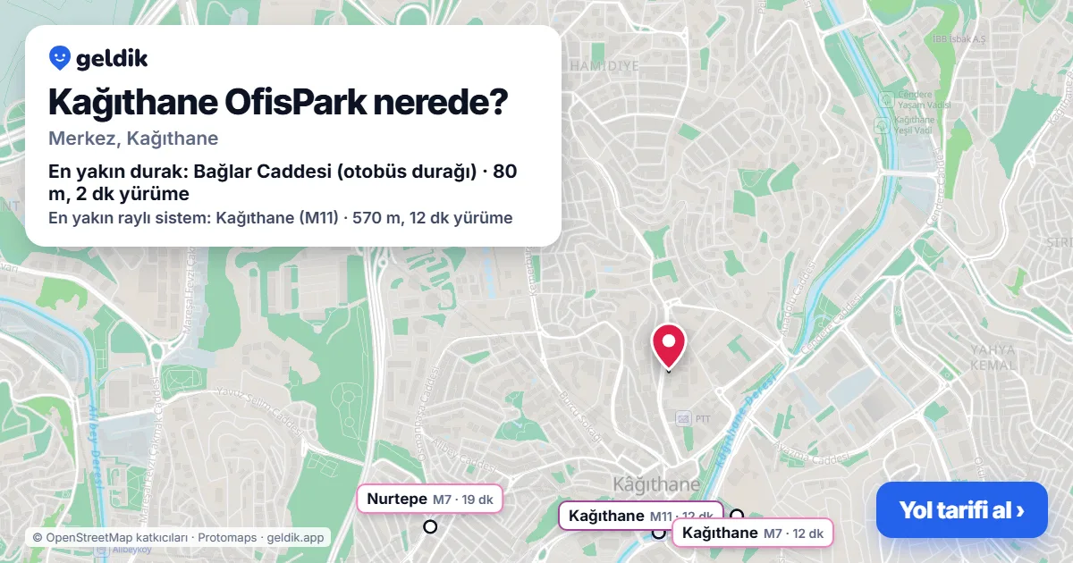 Kağıthane OfisPark nerede: haritada konumu ve en yakın duraklar, yürüme süreleriyle