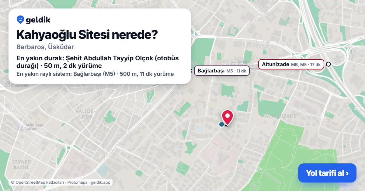 Kahyaoğlu Sitesi nerede: haritada konumu ve en yakın duraklar, yürüme süreleriyle