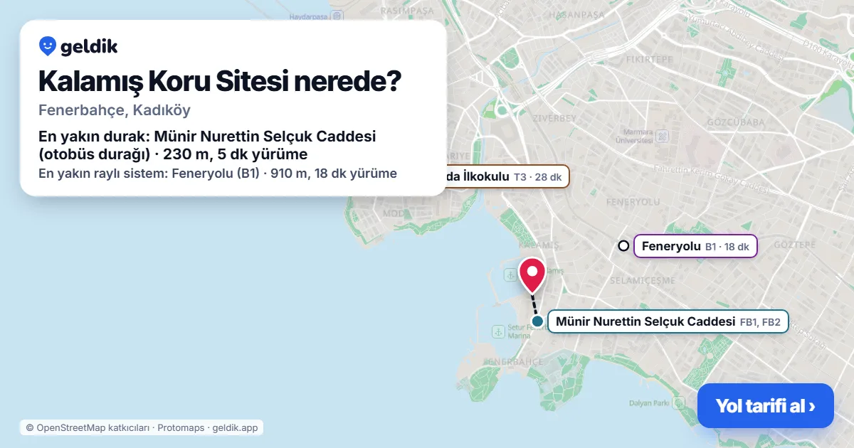 Kalamış Koru Sitesi nerede: haritada konumu ve en yakın duraklar, yürüme süreleriyle