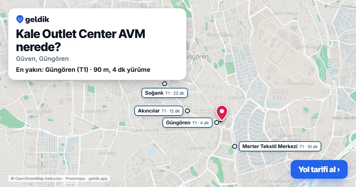 Where is Kale Outlet Center Shopping Mall: map with its location and the nearest stops, with walking times