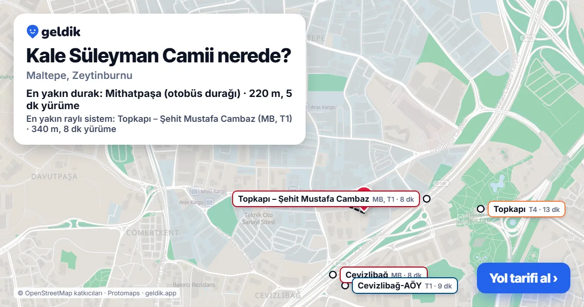 Kale Süleyman Camii nerede: haritada konumu ve en yakın duraklar, yürüme süreleriyle