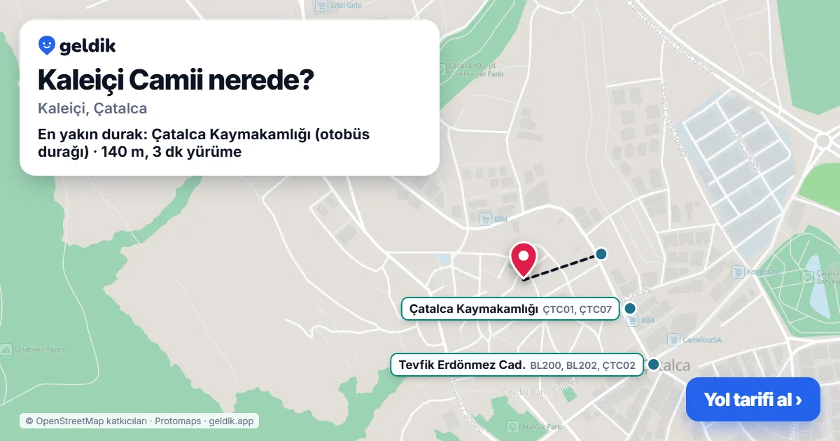 Where is Kaleiçi Camii: map with its location and the nearest stops, with walking times