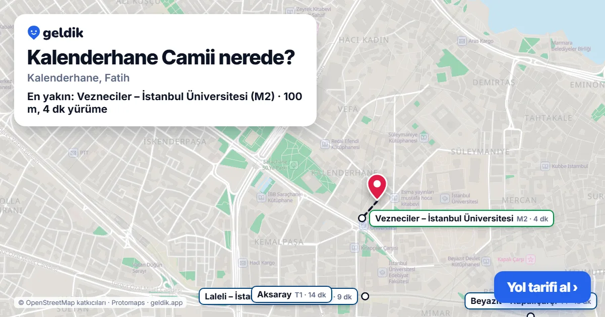 Where is Kalenderhane Mosque: map with its location and the nearest stops, with walking times