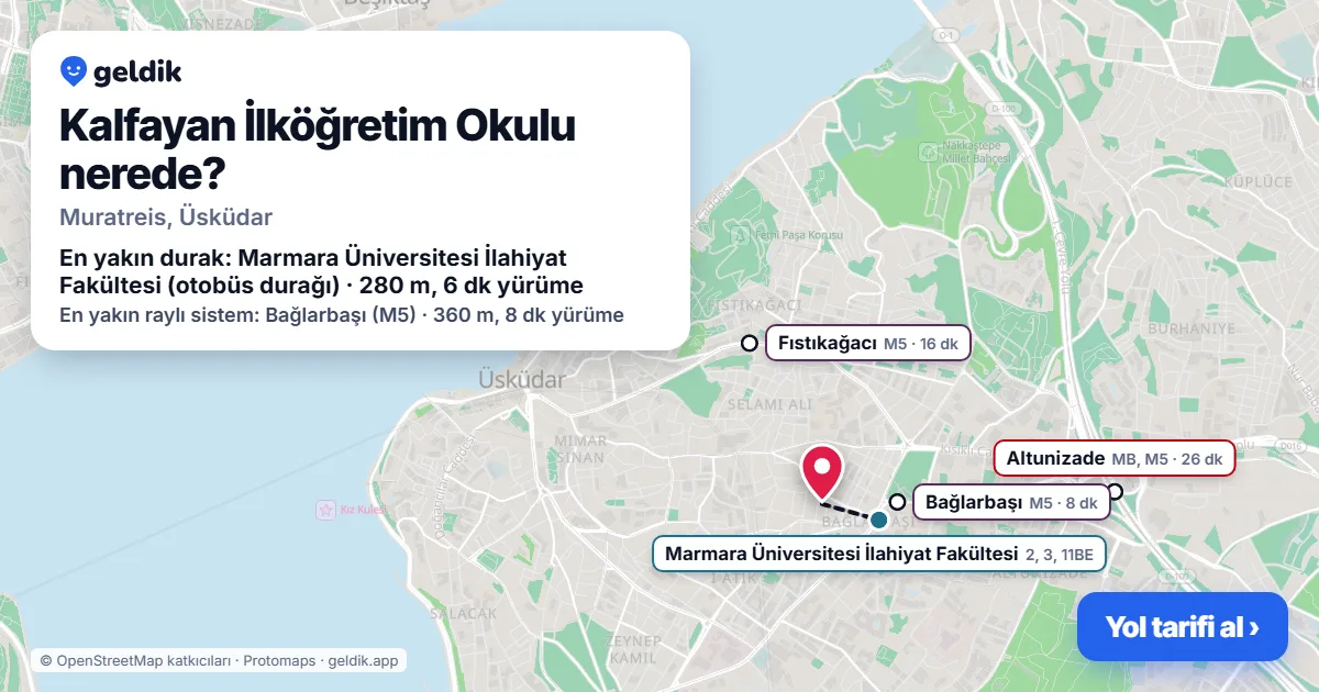 Kalfayan İlköğretim Okulu nerede: haritada konumu ve en yakın duraklar, yürüme süreleriyle