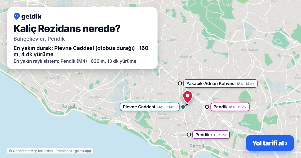 Where is Kaliç Rezidans: map with its location and the nearest stops, with walking times