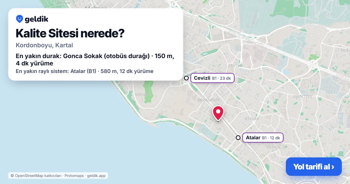 Kalite Sitesi nerede: haritada konumu ve en yakın duraklar, yürüme süreleriyle