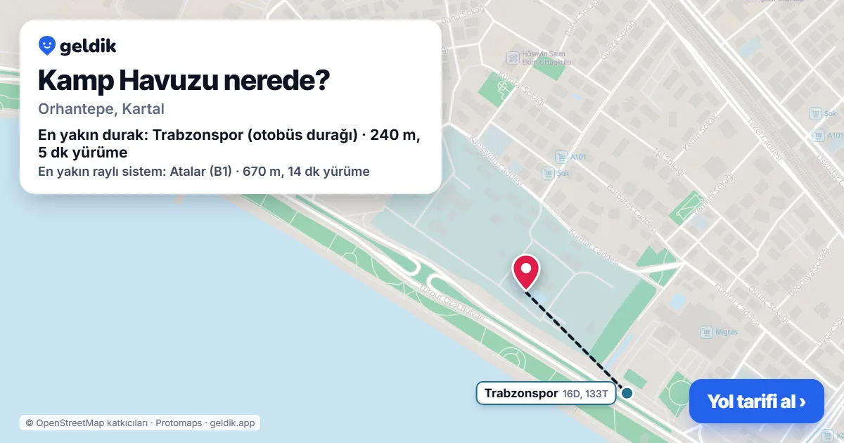 Kamp Havuzu nerede: haritada konumu ve en yakın duraklar, yürüme süreleriyle