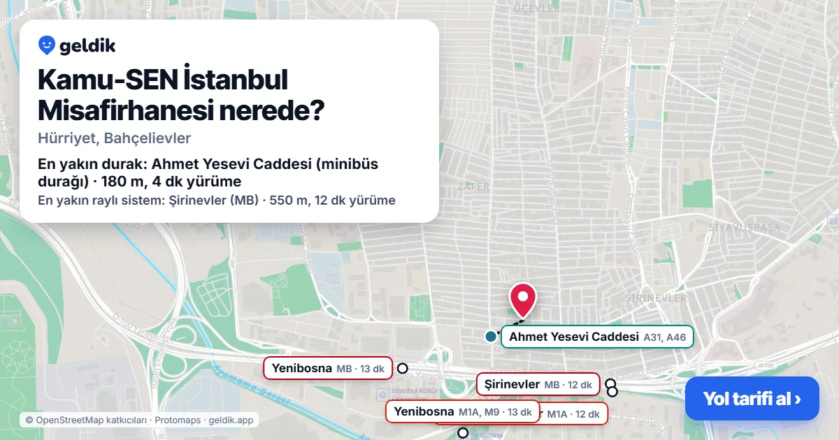 Where is Kamu-SEN İstanbul Misafirhanesi: map with its location and the nearest stops, with walking times