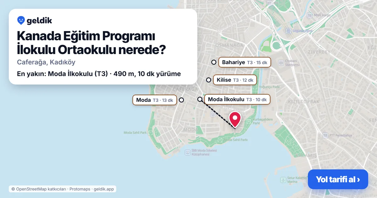 Kanada Eğitim Programı İlokulu Ortaokulu nerede: haritada konumu ve en yakın duraklar, yürüme süreleriyle