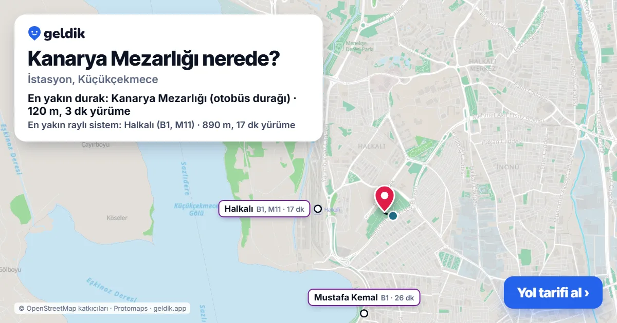 Where is Kanarya Mezarlığı: map with its location and the nearest stops, with walking times