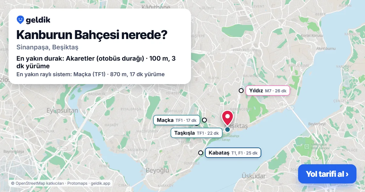 Where is Kanburun Bahçesi: map with its location and the nearest stops, with walking times