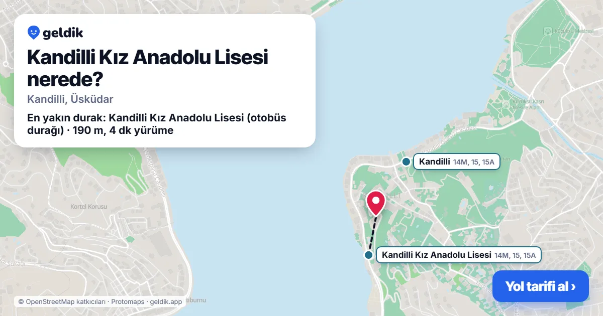 Where is Kandilli Kız Anadolu Lisesi: map with its location and the nearest stops, with walking times