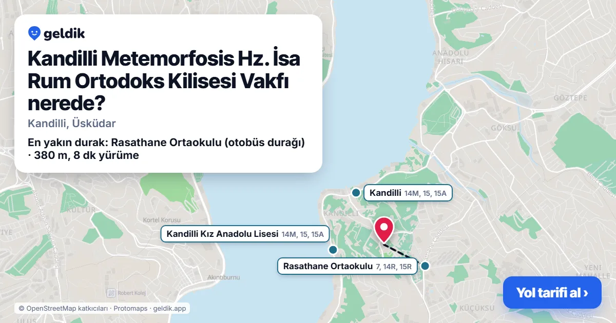 Kandilli Metemorfosis Hz. İsa Rum Ortodoks Kilisesi Vakfı nerede: haritada konumu ve en yakın duraklar, yürüme süreleriyle
