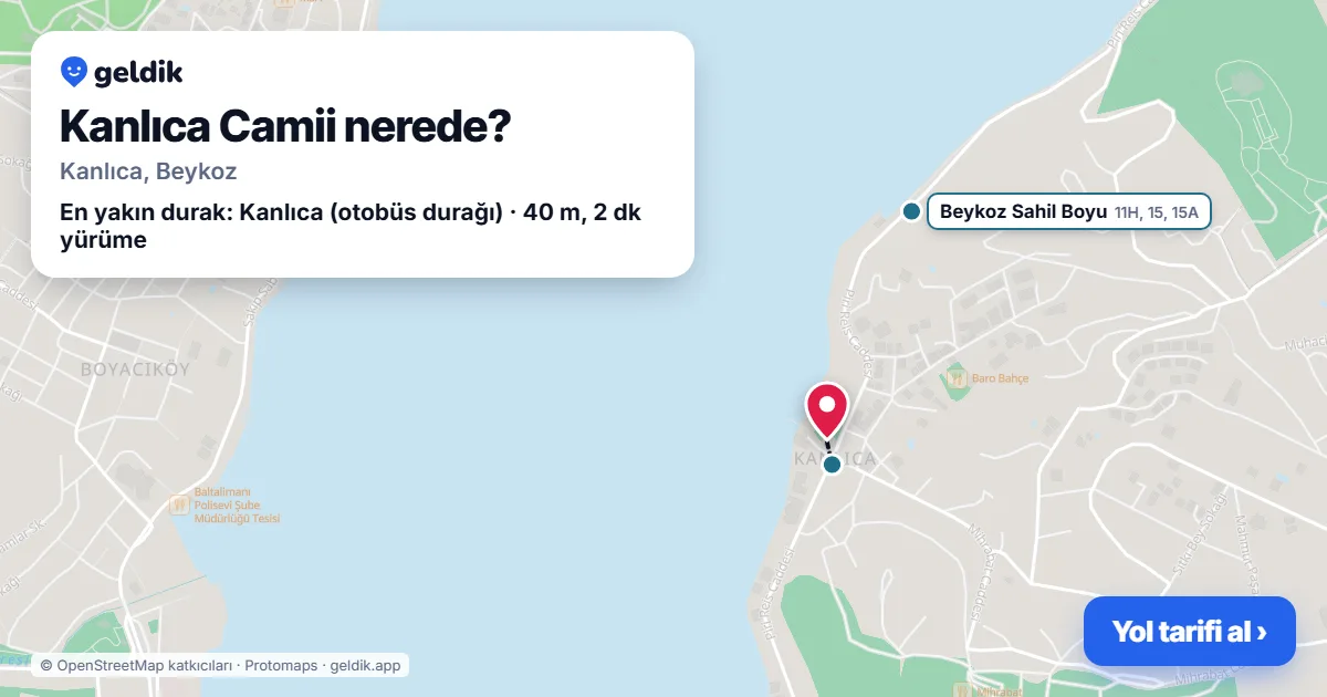 Where is Kanlıca Camii: map with its location and the nearest stops, with walking times