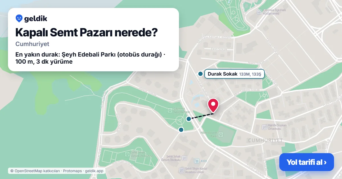 Where is Kapalı Semt Pazarı: map with its location and the nearest stops, with walking times