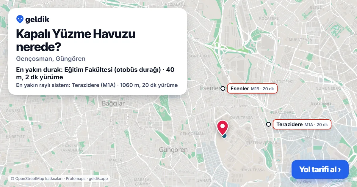 Kapalı Yüzme Havuzu nerede: haritada konumu ve en yakın duraklar, yürüme süreleriyle