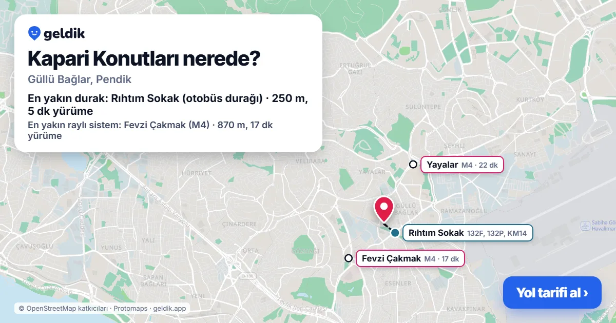 Where is Kapari Konutları: map with its location and the nearest stops, with walking times