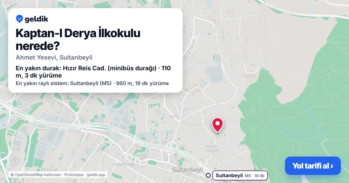 Where is Kaptan-I Derya İlkokulu: map with its location and the nearest stops, with walking times