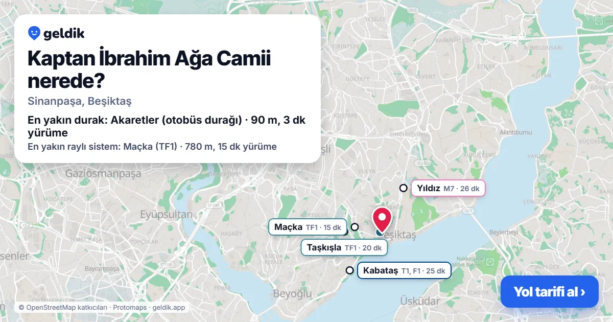 Kaptan İbrahim Ağa Camii nerede: haritada konumu ve en yakın duraklar, yürüme süreleriyle
